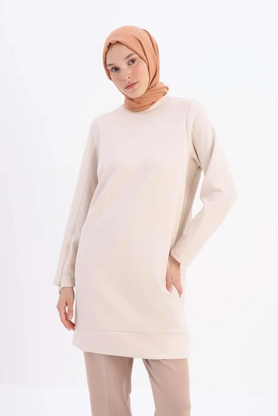 Açık Bej-Kolu Fermuarlı Tunik ürün görseli