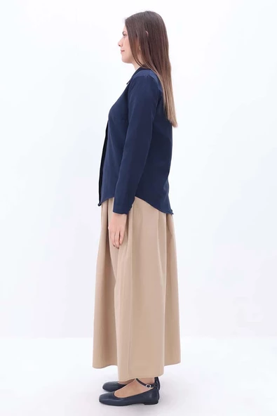 Lacivert-Pamuklu Gizli Patlı Gömlek - Resim 3