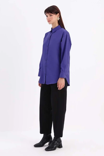 Mor-ÖNDEN VE ARKADAN DÜĞMELİ GÖMLEK TUNİK - Resim 3