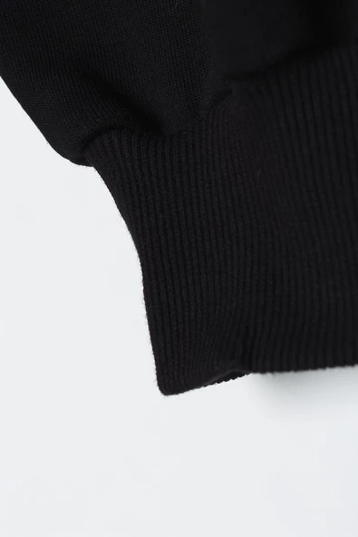 Siyah-Oversize Desenli Aplike Nakışlı Sweat Tunik - Resim 7