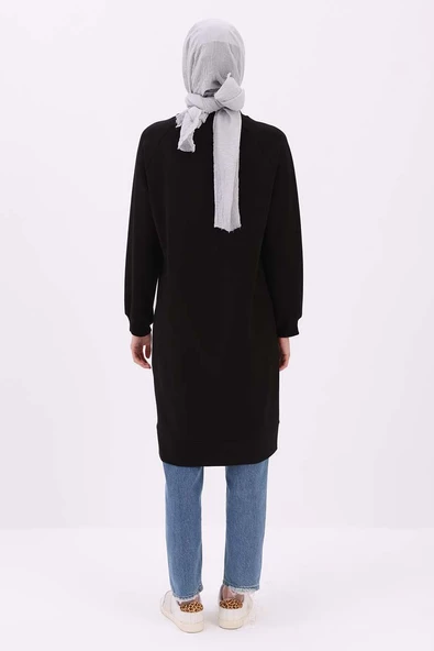 Siyah-YANDAN GARNİ YIRTMAÇLI SWEAT TUNİK - Resim 4