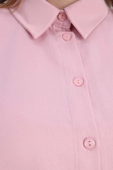 Pembe-Oversize Basic Gömlek - 5