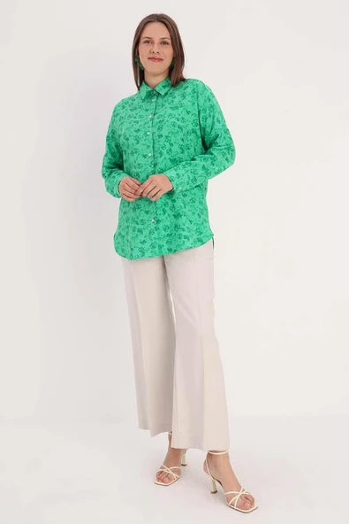 Yeşil-Koyu Yeşil-Oversize Gömlek ürün görseli