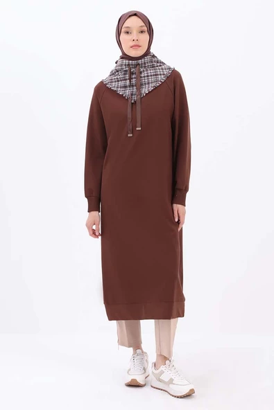 Acı Kahve-Tüvit Garnili Sweat Tunik - 2