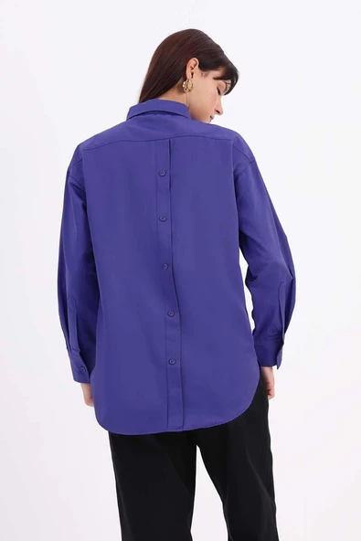 Mor-ÖNDEN VE ARKADAN DÜĞMELİ GÖMLEK TUNİK - Resim 5
