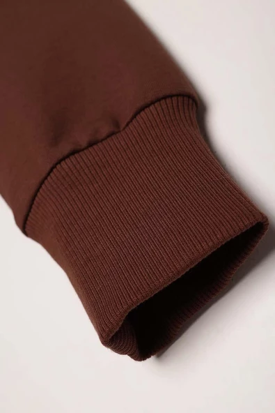 Kahve-Kuşgözlü Kapüşonlu Cepli Sweat Tunik - Resim 6