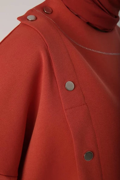 Oranj-Sim Dikişli Çıtçıtlı Oversize Tunik - Resim 5