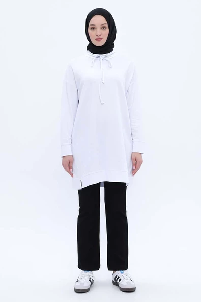 Beyaz-Rahat Kalıp Likralı Sweat - Resim 2