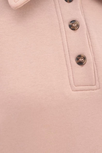 Bej-Yanları Fermuarlı Yakalı Sweat Tunik - 5