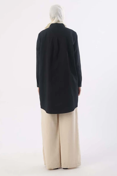 Siyah-Büyük Beden Gömlek Tunik - Resim 4