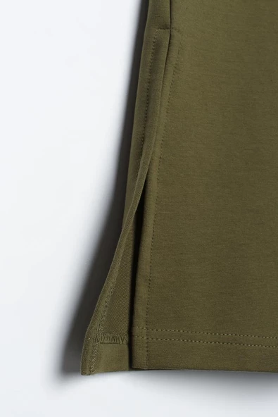 Açık Haki-İki Renkli Kapüşonlu Sweat Tunik - 6