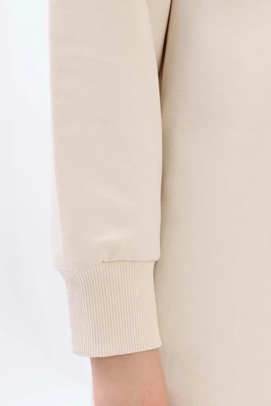 Ekru-APLİKE NAKIŞLI SWEAT TUNİK - Resim 5