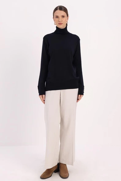 Lacivert-Kolları Düğmeli Kazak - 2