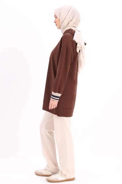 Acı Kahve-NAKIŞLI MANŞETİ RİBANALI SWEAT TUNİK - 3