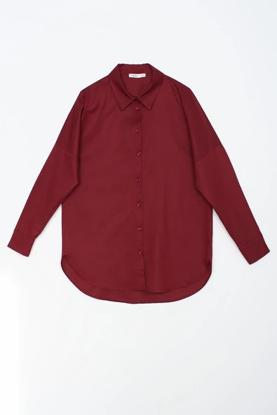 Koyu Bordo-Oversize Basic Gömlek - 6