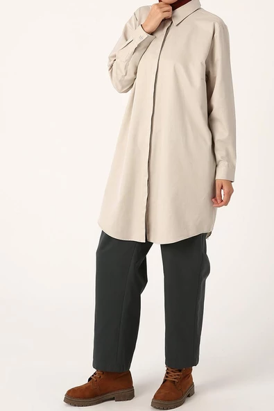 Bej-Büyük Beden Gömlek Tunik - Resim 3