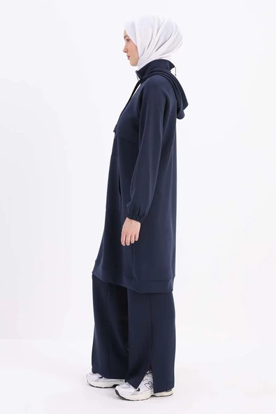 İndigo-Ön Roba Dubleli Sweat Tunik - 3