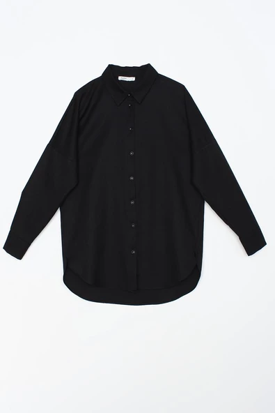 Siyah-Oversize Basic Gömlek - 6