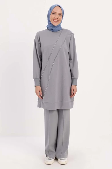 Gri-SÜS FERMUARLI SWEAT TUNİK - 2