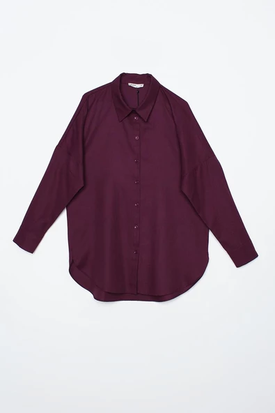 Mürdüm-Oversize Basic Gömlek - 8