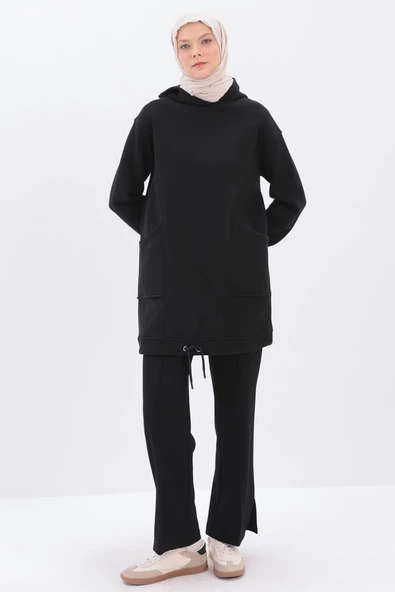Siyah-Kulplu Kapüşonlu Sweat Tunik ürün görseli