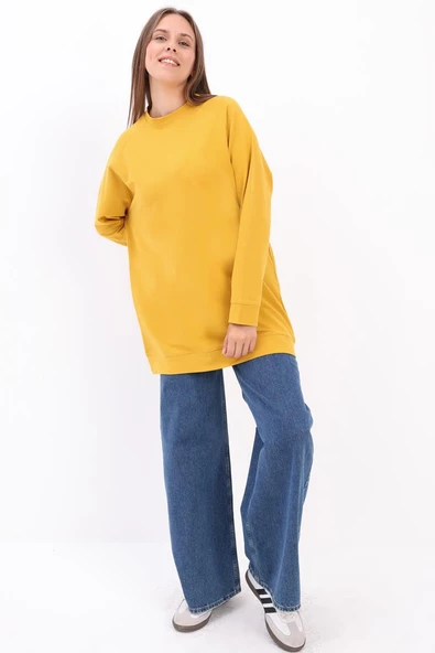 Sarı-Bisiklet Yaka Reglan Kol Likralı Sweat ürün görseli