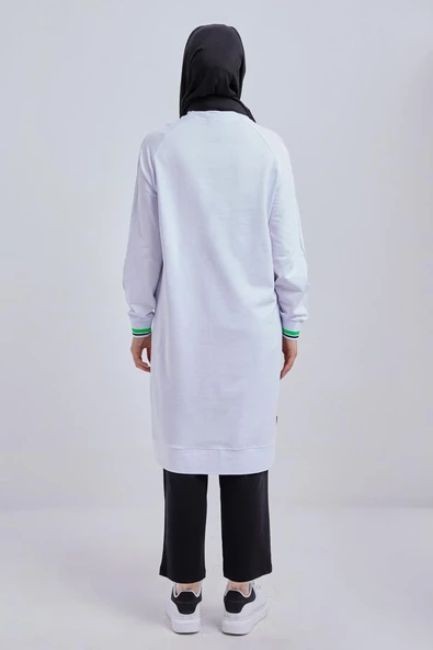 Beyaz-Pamuklu Neon Fermaur Detaylı Sweat Tunik - 4