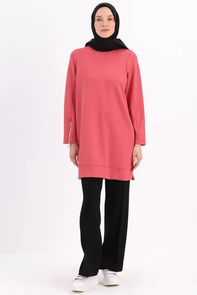 Açık Gül-Kolu Fermuarlı Tunik - 2