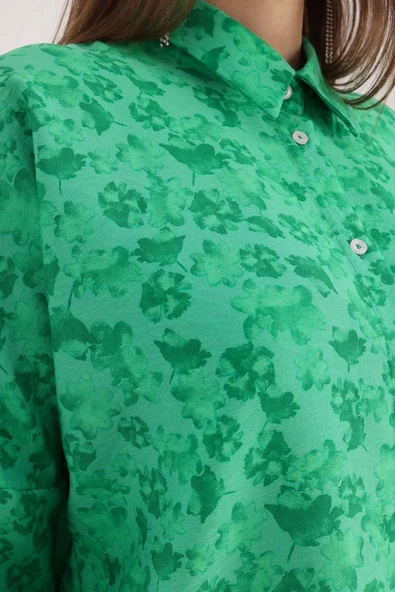 Yeşil-Koyu Yeşil-Oversize Gömlek - Resim 5