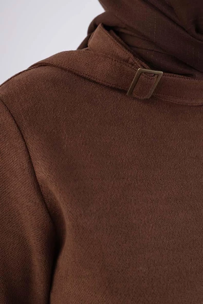 Kahve-Yaka Ve Kolları Toka Detaylı Tunik - Resim 6