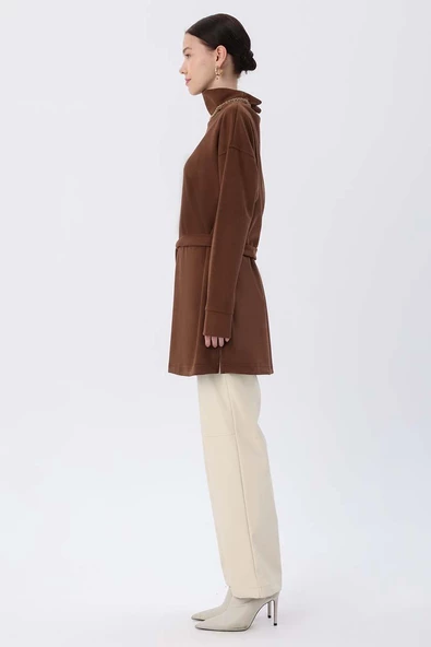 Kahve-Kuşaklı Balıkçı Yaka Tunik - Resim 3