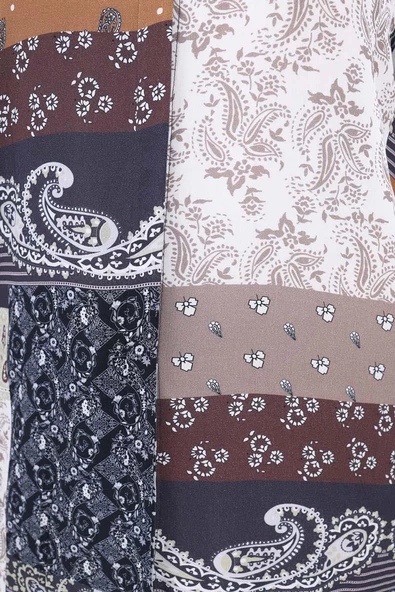 Kahve-Beyaz-Desenli Gömlek Tunik - Resim 6