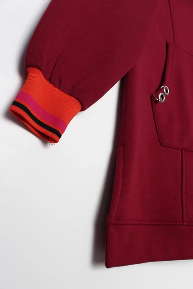 Bordo-Çıtçıt Yakalı Ribana Detaylı Şardonlu Sweat - 6