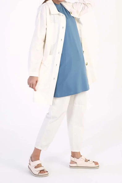 Mavi-Yaka Biyeli Kolsuz T-shirt - Resim 3