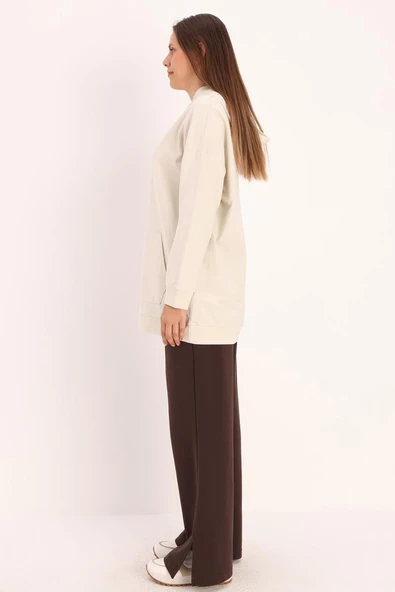 Taş-Kapüşonlu Kanguru Cepli Sweatshirt - 3