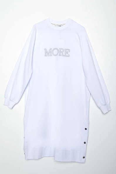 Beyaz-Pamuklu Nakışlı Likralı Tunik - Resim 7