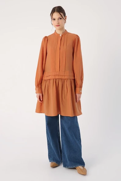 Tarçın-Pile Detaylı Gömlek Tunik - Resim 2