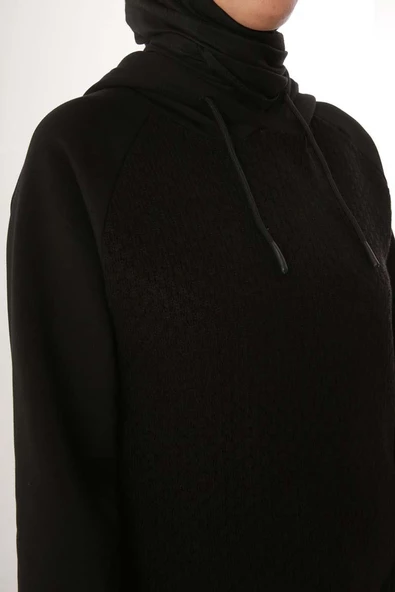 Siyah-Triko Garnili Kapüşonlu Sweatshirt - 6