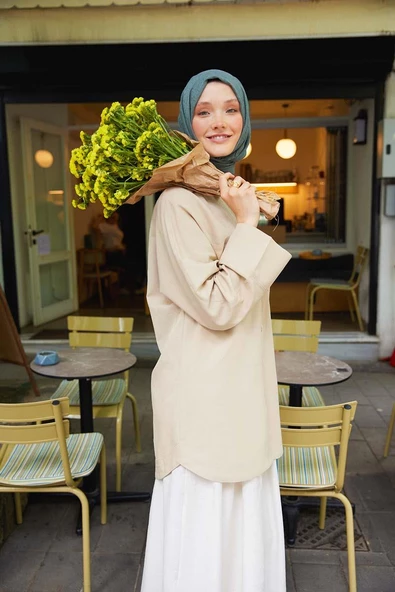 Bej-Düğmeli Cepli Gömlek Tunik ürün görseli