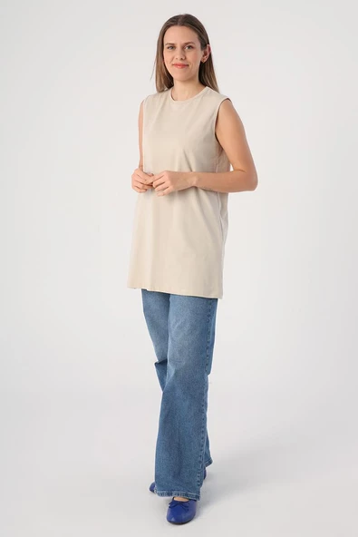 Taş-%100 Pamuk Kolsuz T-Shirt - 3