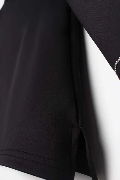 Siyah-Dik Yaka Kolu Yırtmaçlı Likralı Scuba Bluz - Resim 6