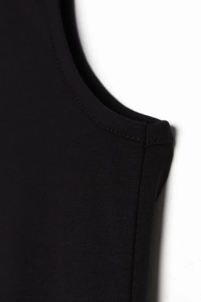 Siyah-Yaka Biyeli Kolsuz Likralı T-shirt - Resim 6