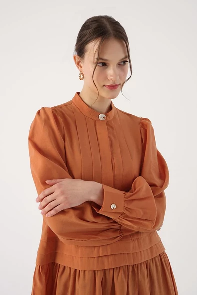 Tarçın-Pile Detaylı Gömlek Tunik - Resim 5
