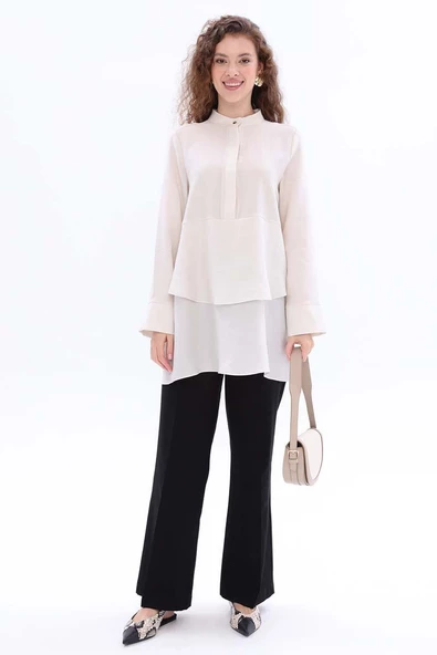 Taş-Volanlı Hakim Yaka Yarım Patlı Tunik - Resim 2