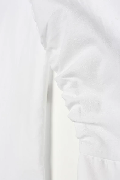 Beyaz-Oversize Kolu Büzgü Detaylı Gömlek - 6