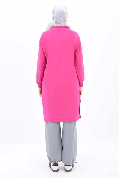 Fuşya-Pamuklu Nakışlı Sweat Tunik - 4