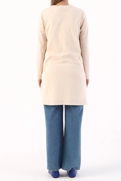 Bej-Basic Pamuklu Süprem Sweat Tunik - 3