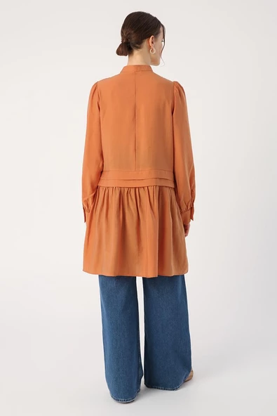 Tarçın-Pile Detaylı Gömlek Tunik - Resim 4