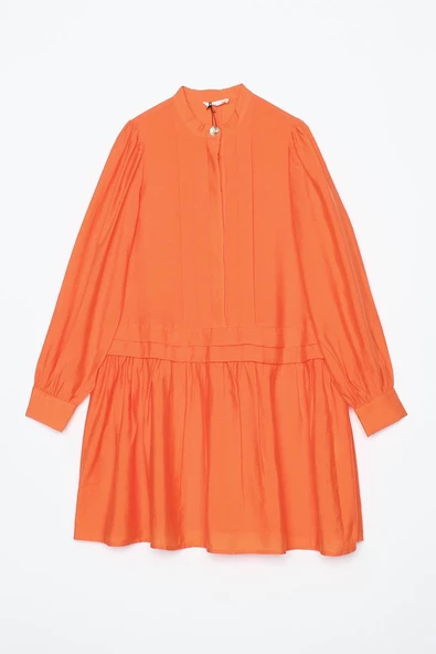 Turuncu-Pile Detaylı Gömlek Tunik - Resim 7