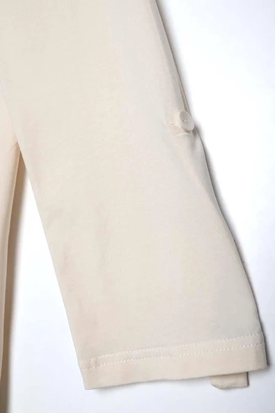 Kemik-Pamuklu Arkadan Yırtmaçlı Apoletli Likralı Tunik - Resim 5